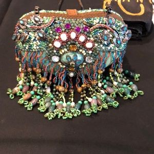 Mary Frances multi colored green beaded purse